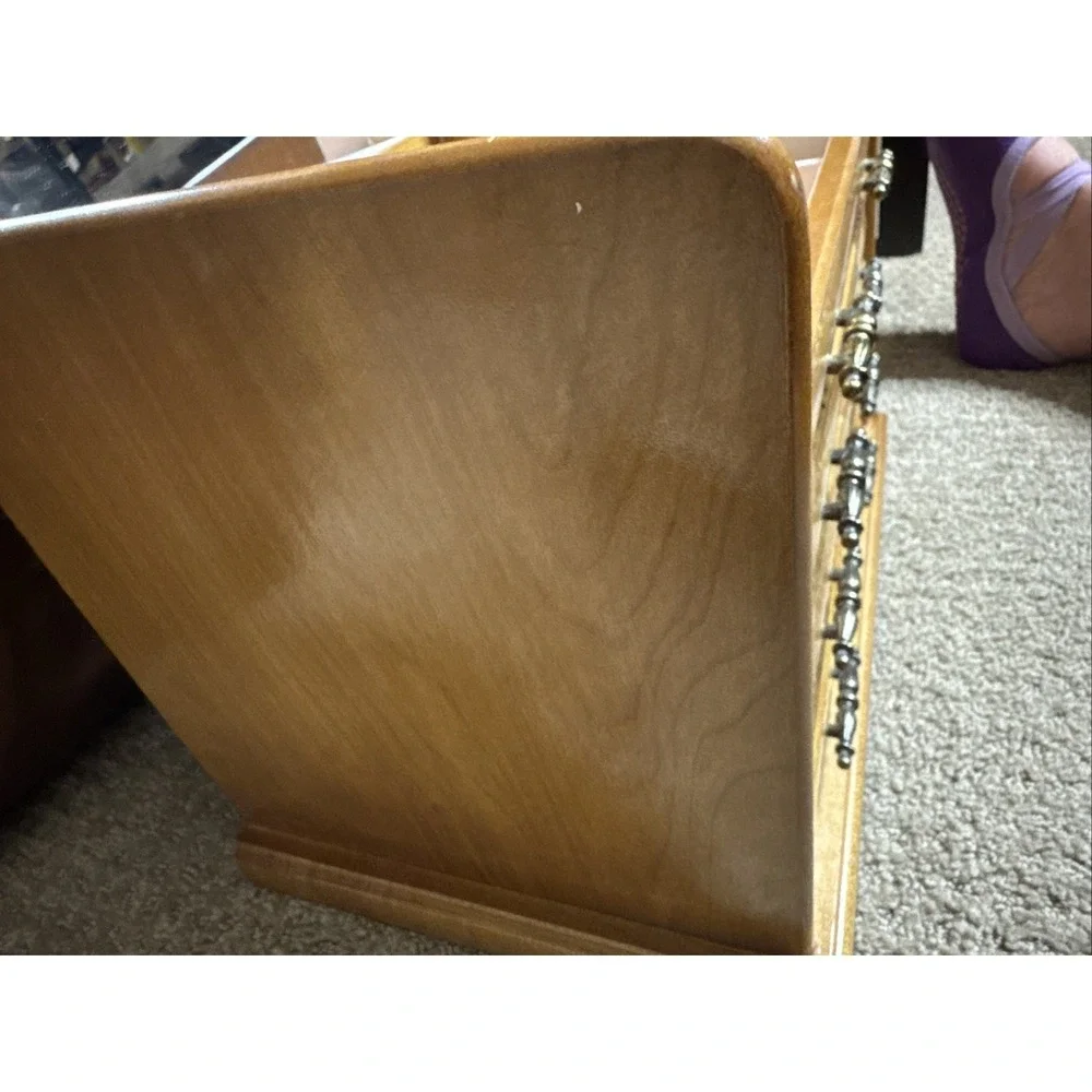 Vintage Wood Jewelry Armoire Chest Box Mirrored Lift  Maple Color
